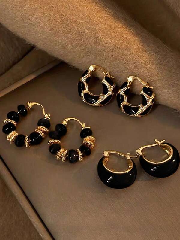 3 Paia di orecchini eleganti vintage con inserti in resina ambrata, versatili per uso quotidiano, feste e occasioni formali, adatti per autunno/inverno