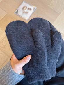 1 par de guantes sin dedos de mujer de unicolor, con forro térmico de conejo y doble capa de punto grueso, adecuados para fiestas, conducir, ciclismo, senderismo, correr y mantener el calor en clima frío - A - Ver 4