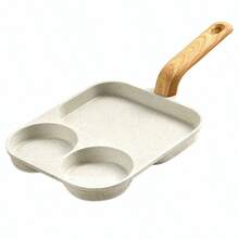 Non-Stick Enlarged Omelette Pan 3 In 1 Breakfast Pan Mini Burger Pan, Non-Burning Raised Handle, Multi-Purpose, Beautiful And Practical.Hamburger Skillet, Household Nonstick Skillet, Nonstick Skillet For Frying Eggs, Egg Burger Pan With Wooden Handle, Omelette Pan, Nonstick Omelette Steak, Ham Omelette, Breakfast Maker (3 And 4 Holes) - White - View 8