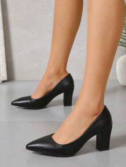 Geeyea A Pair Of Women's High Heels, Solid Color Design, Suitable For Uniforms, Office Work Wear, Thick Heel Design