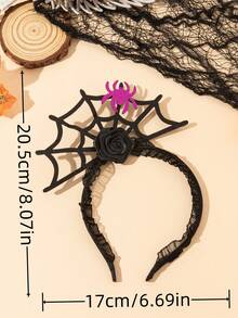 1 Stück lustiger Blumen- & Spinnen-Spitze Haarreif, geeignet für Halloween Party - Schwarz - Übersicht 4