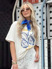 Camiseta Feminina Gola Redonda Estampa LIMONCELLO Blusa em Algodão Premium