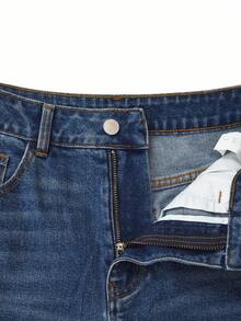 Classic Vintage Washed Blue Floral Embroidered Casual Loose Fit Straight Leg Jeans, Suitable For Casual, Holiday, Denim Pants, Long Pants, Outings, Women's Denim Jeans, Women's Jeans, Women's Denim Bottoms