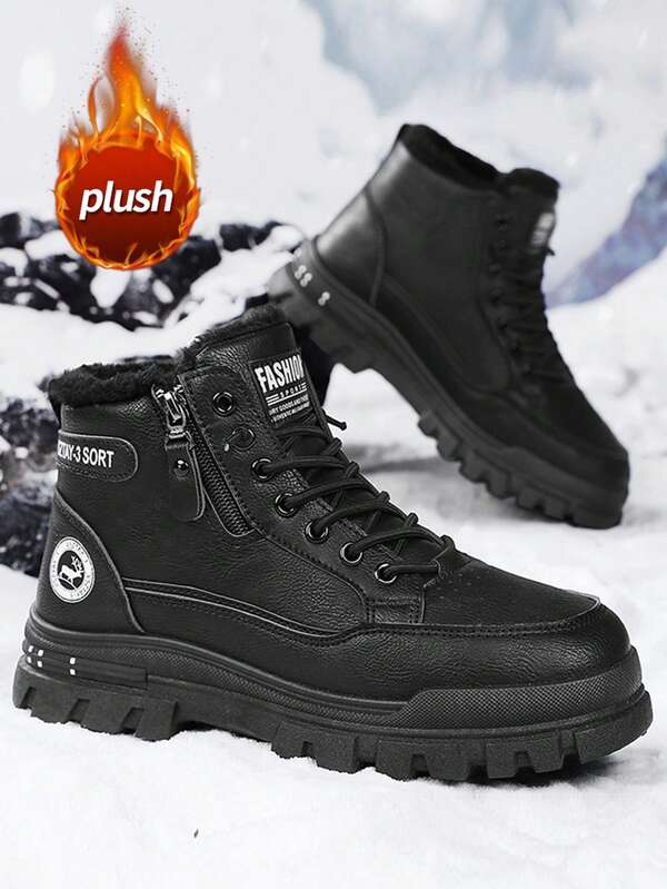 Men's High-Top Leather Boots, Autumn/Winter New Arrival, Thermal Lined, Thick Sole, Increased Height, Non-Slip, Mid-Calf Round Toe Lace-Up Side Zipper Boots, Plus Size 46, Men's Boots, Mid-Calf, Fashion Outdoor Party Street Style, Men's Outdoor Hiking Boots, Leather, Waterproof, Oil-Resistant, Men's Leather Shoes, Outdoor, Fashionable Casual Sports, Men's Anti-Puncture Anti-Crush Work Shoes, Outdoor Desert Boots, Motorcycle Boots, Warm Fur Boots, Men's Mid-Calf Boots