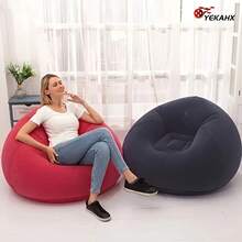 1pc Soybean Bag Chair, Inflatable Sofa Chair, Soft, Comfortable, Outdoor, Lazy Seat, Tatami Chair, Sofa Cover, Lazy Sofa, Circular Single Sofa, Living Room, Office Lunch Break, Outdoor Picnic Camping, Father'S Day Gift - 球形沙發 - 深藍色 - 查看 5