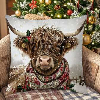 1 st. festligt julörngott med ko, 45 cm x 45 cm, enkelsidigt tryck, lämplig för soffa, vardagsrum, sovrum, heminredning, utan kuddinlägg