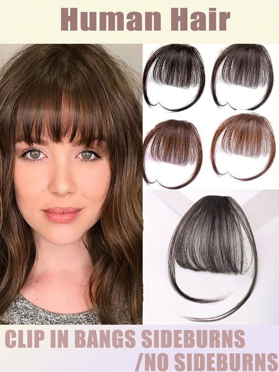Air Bangs Hairpieces Hair Women Natural Black Light Brown Bangs Hair Clips For Extensions Fake Air Bangs Hair Clip-In Extension Fake Fringe Natural Halloween Day False Hairpiece For Women Clip In Bangs Human Hair Wispy Bangs Clip In Bangs For Women, Faux Bangs, Bangs Fringe With Temples Hairpieces For Daily Wear, Curved Bangs Women's Natural-Looking Clip-In Bangs With Sideburns – Hairpiece For Everyday Elegance