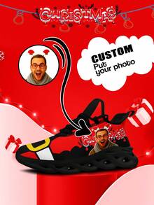 Zapatillas de Navidad personalizadas para hombres con impresión de foto personalizada, diseño de cinturón de Papá Noel festivo, zapatos deportivos con foto personalizada, zapatillas ligeras, cómodas y de suela blanda para hombre, zapatos de tenis transpirables para entrenamiento en el gimnasio, regalo de Navidad único para mamá/papá/ella/él/novia/novio/esposa/esposo/amigo