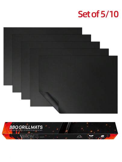 5/10pcs Non-Stick Reusable BBQ Grill Mat, Heat Resistant, Suitable For Home, Restaurant, Camping, Fit For Electric Oven, Gas Oven, Toaster, Grill, Outdoor Barbecue, Thick Baking Mat, Kitchen Tool, Material, Durable Kitchen Essential For Outdoor Grilling And Cooking