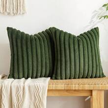 MIULEE White Throw Pillow Covers 18x18 Inch Set Of 2 Fuzzy Striped Soft Pillowcase With Velvet Back Faux Rabbit Fur Cushion Covers Decorative Home Pillows Sofa Couch Bedroom Car - Moss Green - View 10
