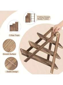 3-Tier Wooden Tray, Made Of Rosewood, No Power Needed, Kitchen Storage Rack, Self-Service Display Stand, Suitable For Home, Hotel, Restaurant - Multicolor - View 5