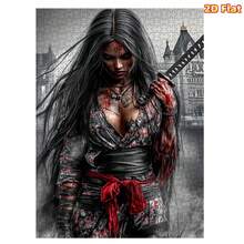 1 Caja (1000 piezas) Rompecabezas plano 2D para adultos con estampado floral sangriento de kimono, mejora la coordinación mano-ojo, regalo educativo para Halloween, Acción de Gracias, Navidad, Año Nuevo, Día de San Valentín, para mayores de 14 años, juego de rompecabezas avanzado para adultos