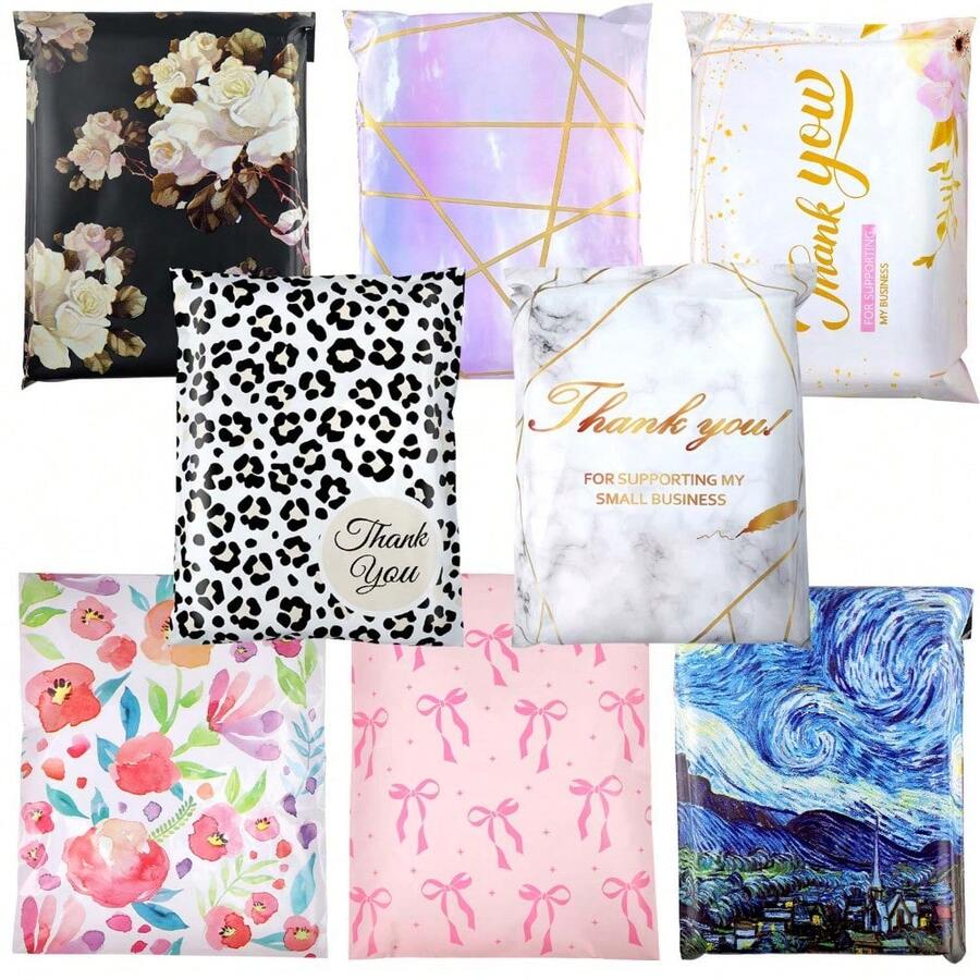 40pcs Express Packaging Bag Gift Mailing,Mixed - Pattern Self-Adhesive Sealed Bag, For Transportation Back To School,Christmas, Halloween Etc Gift Wrap - 9,8*14,8in - Xem 1