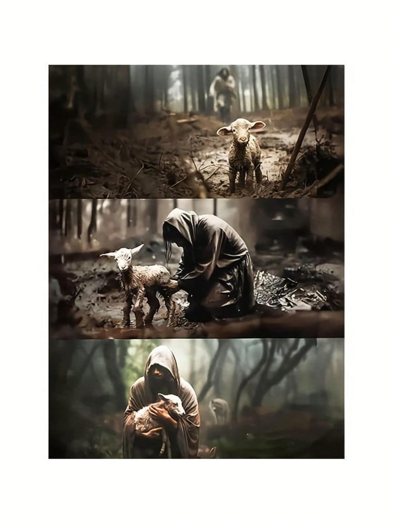 Impression sur canevas murale religieuse moderne - Affiche classique de style art déco sans cadre de Jésus et de l'agneau - Peinture à l'encre pour la décoration de la maison, du bureau, du salon, de la chambre à coucher - Œuvre d'art d'impression de lettres pour l'intérieur/extérieur - Thème de portrait d'été/printemps - 50 x 70 cm