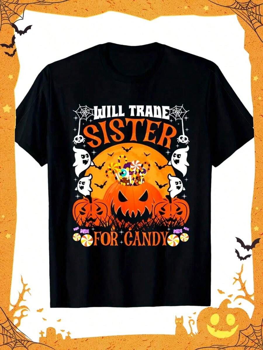 Will Trade Candy For Sisters - Halloween Sisters Family Mens T-Shirt,Nightmare Before Christmas,Christmas,Halloween Costumes,Funny T Shirts,Summer Outfits,Thanksgiving Day,Men Graphic Tees,Streetwear Men - Black - View 1
