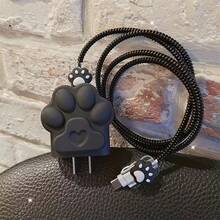 Versión Pata de Gato Negro Compatible con Apple 14 Pro Max, 13, 12, Cargador Apple 18W/20W Funda Protectora y Protector de Cable de Datos Juego de 4 Piezas - Negro - Ver 4
