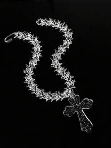 1pc Cross Pendant Necklace With Transparent Multicolor Acrylic Thorn Chain, Suitable For Men - Pendants - View 19