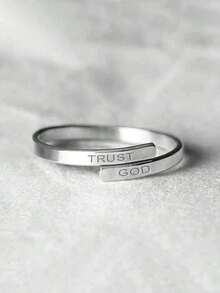 1 pieza Anillo ajustable "CONFÍA EN DIOS" de dos capas de cobre para mujeres y hombres, talla libre con dos capas superior e inferior - anillo - Ver 10