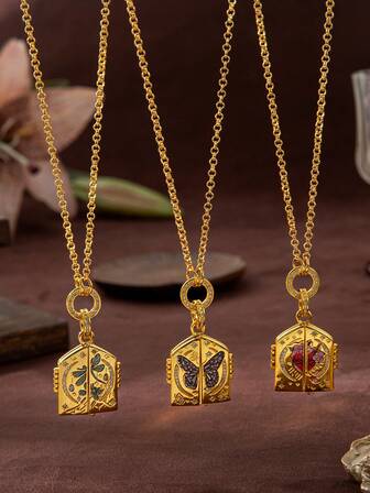 1 st. trendigt och utsökt halsband i rostfritt stål med hjärtformad fjärilsväxt, galvaniserat med 18k guld, som visar upp kvinnors unika charm. Det är lämpligt för kvinnors vardagskläder, fester och banketter, och kan bäras som talisman eller på musikfestivaler. Damsmycken.