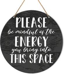 Positive Energy Door Sign, Zen Hanging Sign Decor Positive Energy Wall Decorations Farmhouse Witchy Sign For Door, Spiritual Room, Home, Office, Housewarming Gift For New House Home, Be Mindful Quote
