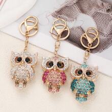 Dije con forma de búho brillante, llavero de metal, accesorio de joyería creativo, recuerdo de fiesta, aleación de zinc, al por mayor, regalo de otoño y Navidad