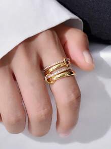 GAGAFEEL This Fashionable And Lightweight 925 Sterling Silver 4-Ring Interlocking Ring Set, Inlaid With Sparkling Cubic Zirconia, Is Suitable For Women's Daily Wear And Party Attire, Making It An Ideal High-Quality Jewelry Gift. - Gold - View 5
