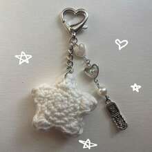 1 件针织星形和爱心形状钥匙扣，包饰装饰，Y2K 风格可爱钥匙扣，适合女孩情人节汽车配件学校哥特包配件挂绳带身份证夹汽车配件包饰 - 米色 - 查看 3