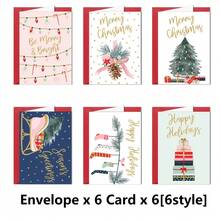 12 张圣诞贺卡，金箔节日贺卡，带红色信封 - 6 种不同设计的贺卡，方便存放 - 散装卡片和新年圣诞邀请函 - 套裝 - 查看 2