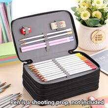 1 Stück großer schwarzer Federmäppchen, 72 Löcher, 4 Ebenen mit großer Kapazität, geeignet für Aquarellstifte, Marker, Pinsel, Gelstifte, Stationery Aufbewahrungsbox, Geschenk für Studenten zur Rückkehr in die Schule