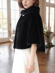 1pc Handmade Premium Autumn/Winter Extra Long Solid Color Polyester Faux Mink Thermal Lined Thick Shawl Vest, Fashion Versatile Minimalist Women Shawl Vest, Suitable For Evening Gown, Bridal Wedding, Gala, Celebration, Daily Wear