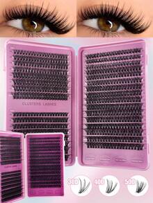 640pcs/Set Personal False Eyelashes Kit, High Density 30D+40D+50D, 8-16mm, DIY Eyelash Set, Super Dense, Natural, Super Soft, Super Lightweight, Reusable, Single Strand Faux Mink Eyelashes, Eyelash Extension Kit, Suitable For Home, Daily Life, Wedding, Date, Party, Music Festival, Christmas And Other Occasions, Individual Lashes, Cluster Lashes, Eyelashes - 彩色 - 查看 4
