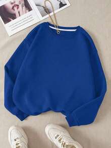 INAWLY Solid Thermal Lined Sweatshirt,Long Sleeve Tops Graduation,Back To School Fits,Graduation,Teacher Fits For Women,Back To School Pullover Fall FitLoose And Comfortable - 卡其色 - 查看 8