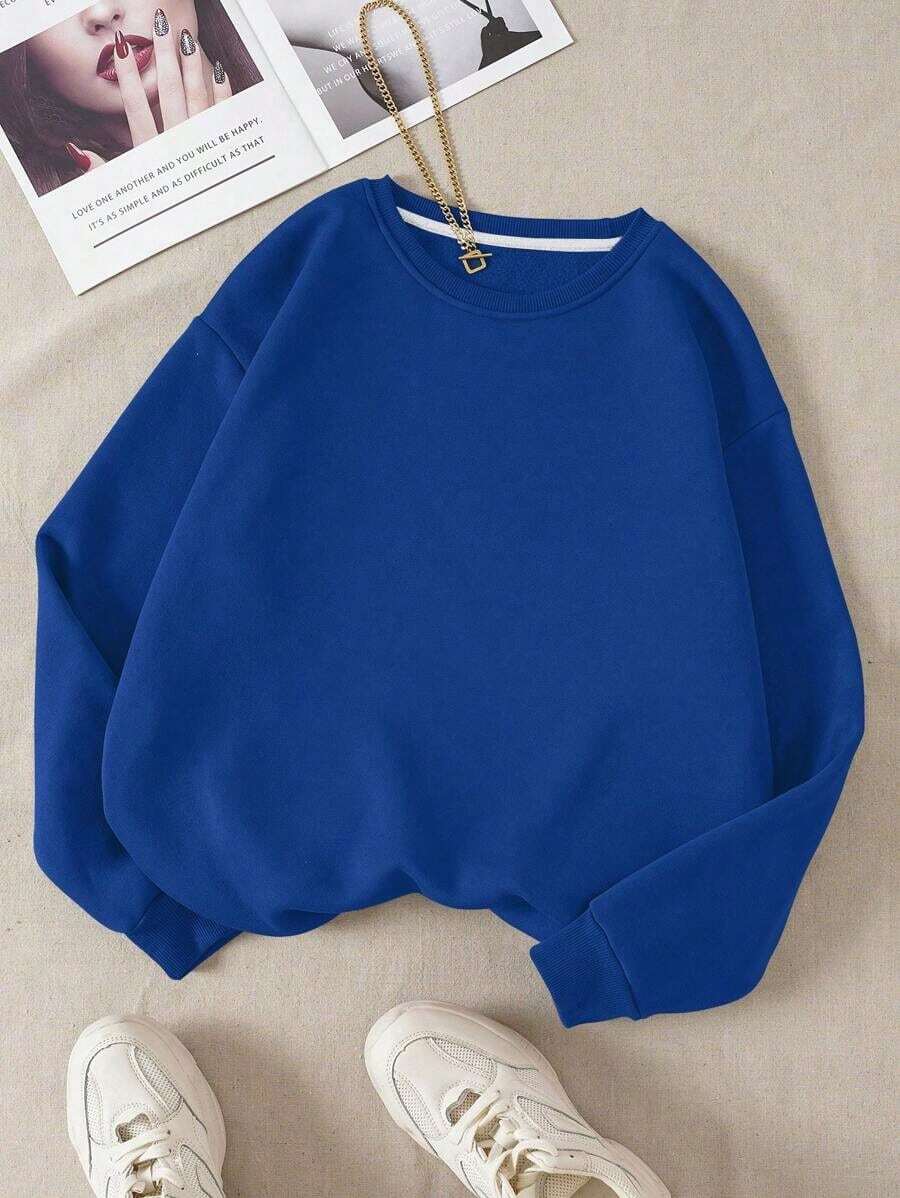 LCWomen's Drop Shoulder Long Sleeve Sweatshirt,Long Sleeve Tops Graduation,Back To School Outfits,Graduation,Teacher Outfits Women,Back To School Pullover Fall OutfitCasual Daily Wear - 寶藍色 - 查看 1