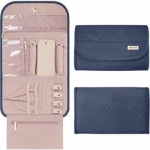 Travel Jewelry Organizer Box, Foldable Travel Earrings, Rings, Bracelets, Greyblue