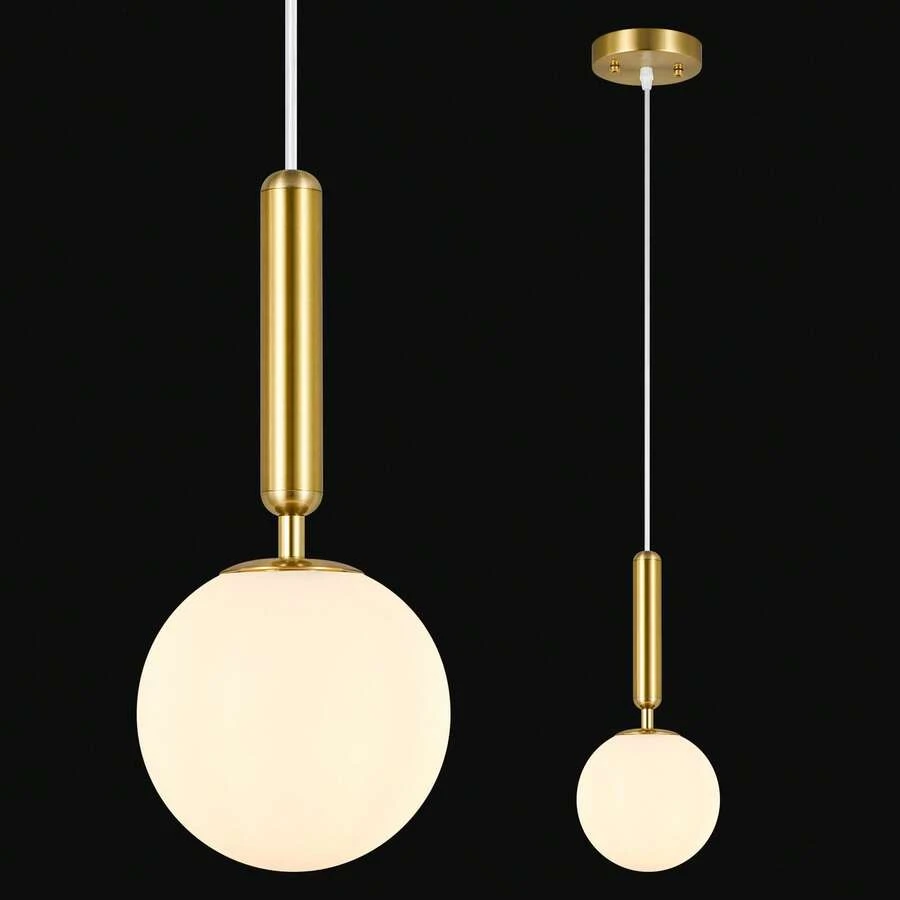 YQYYFC Modern Hanging Light Fixture Pendant Lighting For Kitchen Island Mid Century Gold Pendant Lights With Globe Milky White Glass Pendant Light For Bedroom Bathroom Entryway - 金色 - 查看 1