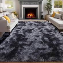 eluckya Soft And Fluffy Shag Rug – Luxurious Plush Carpet For Bedrooms And Living Rooms, Modern Shag Rug, Stain-Resistant, Machine Washable, Perfect For Valentine's Day, Room Decor, Home Decor, Bedroom Decor. An Ideal Choice For Home Decor And Dorm Rooms. - Nhuộm tie-dye màu xám đậm - Xem 1