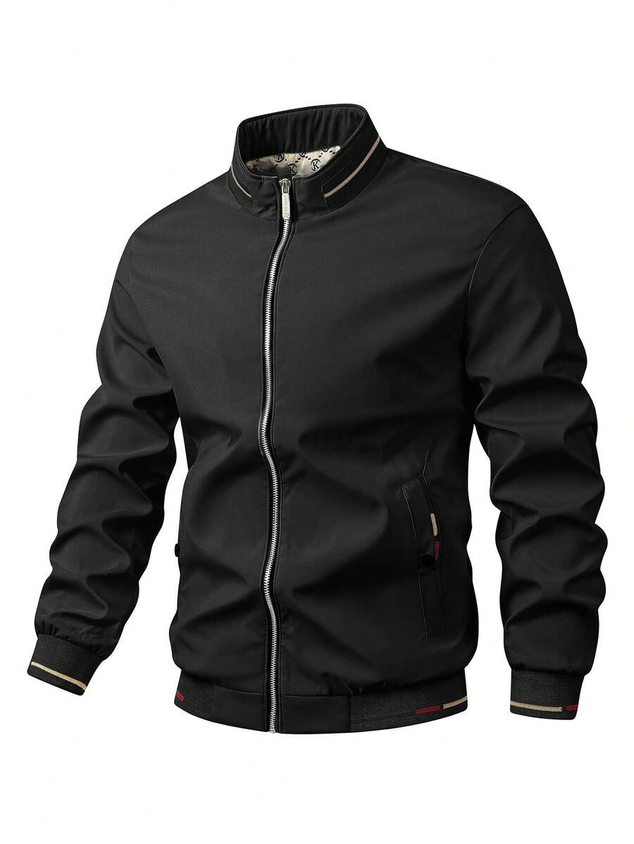 Men's Fashionable Simple Lining Printed Jacket - Black - View 1