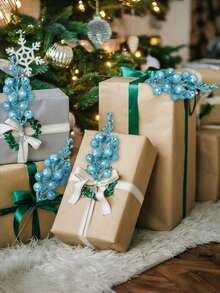 12 piezas - Ramas de bayas artificiales con brillo de color azul cielo, tallos de bayas con brillo para Navidad, bayas artificiales falsas con brillo, ramas de bayas rojas artificiales, decoraciones de árbol de Navidad con núcleo de flor de espuma, para guirnalda de árbol de Navidad, manualidades DIY, decoración de árbol de Navidad