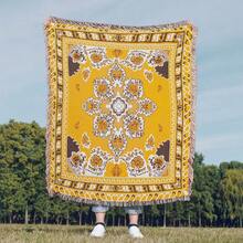 Outdoor Blanket With Bohemian Floral Pattern, Jacquard Woven Throw Blanket - Suitable For Picnic, Camping, Sofa, Nap, Air Conditioning, Wall Hanging, Thick & Soft, Non-Fading & Pilling