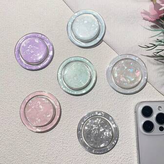 Colorful Shell Pattern MagSafe Magnetic Air Cushion Phone Holder, Shell Texture Magnetic Air Cushion Phone Stand, Desk Phone Holder For Watching Videos, Foldable Glass Phone Stand Compatible With IPhone, Android Phone, Gift For Birthday, Family, Friends Push-Pull Phone Grip Phone Accessories