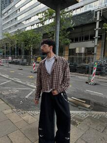 Áo sơ mi nam tay dài, đơn hàng, họa tiết kẻ caro nhiều màu, thiết kế đơn giản, tối giản nhưng vẫn thời trang, phong cách đường phố, phù hợp cho việc đi lại hàng ngày và nhiều dịp khác nhau vào mùa xuân và mùa thu - Nhiều màu - Xem 5