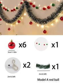 2m/6.5ft Christmas Wreath String Lights, DIY Christmas Decorative, Christmas Decorative Lights,With 20 LED Lights And 6 Bows And 6 Christmas Ball For Home, Garden,Bedroom, Party, Indoor/Outdoor Decoration Home Decor Christmas Decorations Room Decor