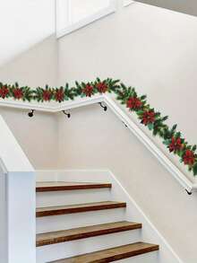 1 pieza, Decoración festiva navideña, Pegatina de pared autoadhesiva de PVC, Estilo moderno, Diseño de guirnalda, hoja, campana y flor para Navidad, Removible y reutilizable, Para el hogar, sala de estar, dormitorio, cocina, estudio, entrada, Acabado semimate, Forma asimétrica, Para decoración de superficies de vidrio, Decoraciones navideñas para el hogar, Decoración de habitaciones, Decoración de paredes, Pegatinas