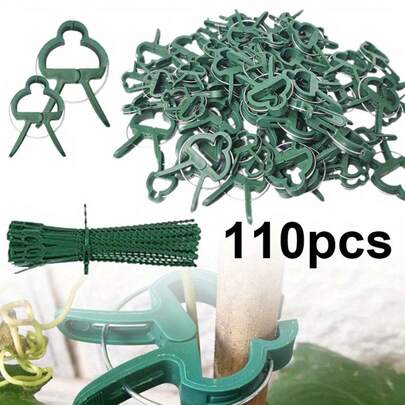 110 robuste Pflanzenclips, Kunststoffgartenclips, Gewächshausclips für Kletterpflanzen, Gemüsegarten, Gartenreinen, Gewächshaus- und Außenpflanzentraining