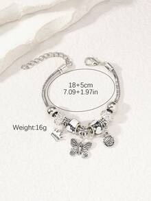 1pc Heart, Animal, Insect, Flower Charm Luxurious Elegant Bracelet (No Box) - Silver - View 3