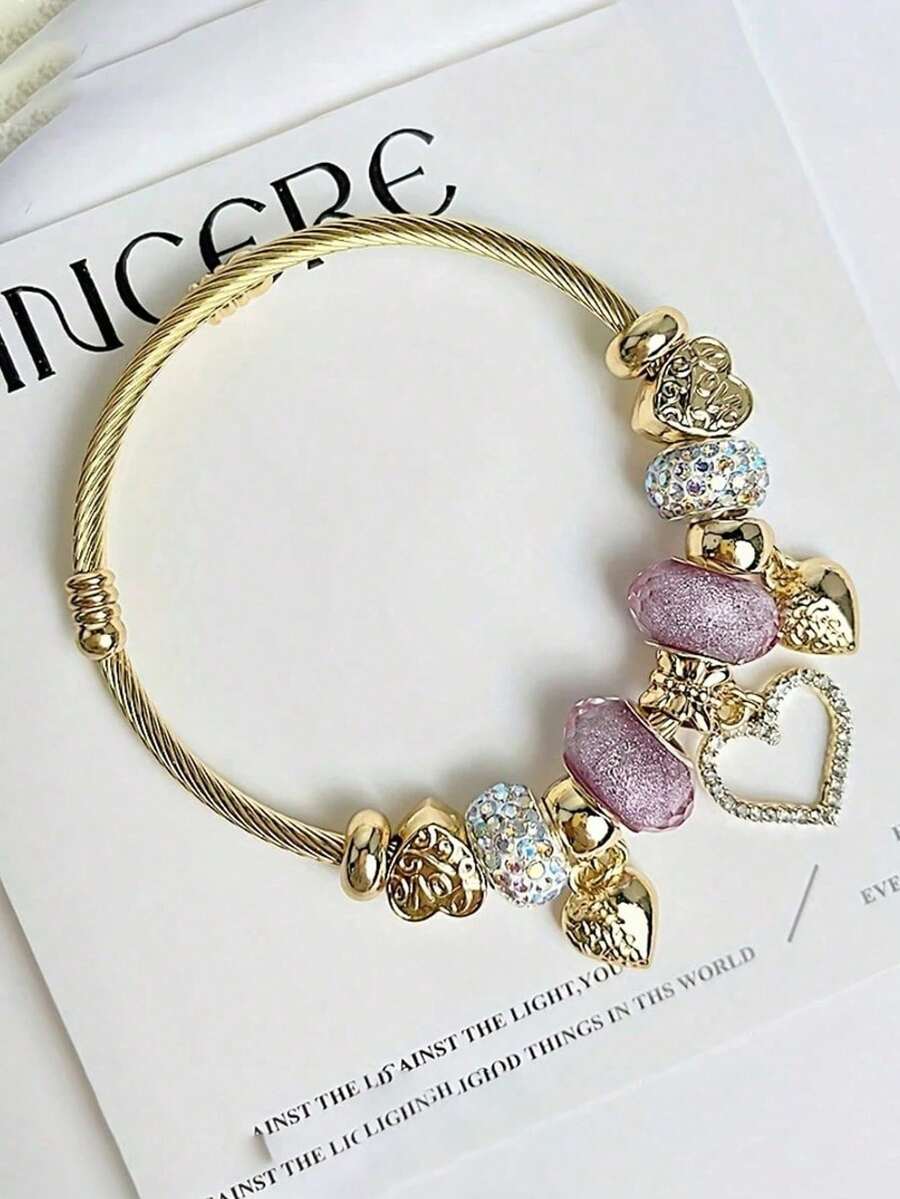 1件装不锈钢天鹅爱情吊坠手链（女士款）