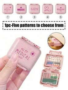 迷你六格便携药盒，六格小药盒，粉色小药盒（带字母“Medicine”），一周六天用药收纳盒，字母旅行药盒，六格便携药盒，每日维生素药盒，口袋钱包式小药盒，字母ID吊坠收纳盒，耳环，戒指，珠宝收纳盒，学校宿舍必备，家庭必备，旅行必备，返校季，教师节礼物。 - 粉色 - 查看 1