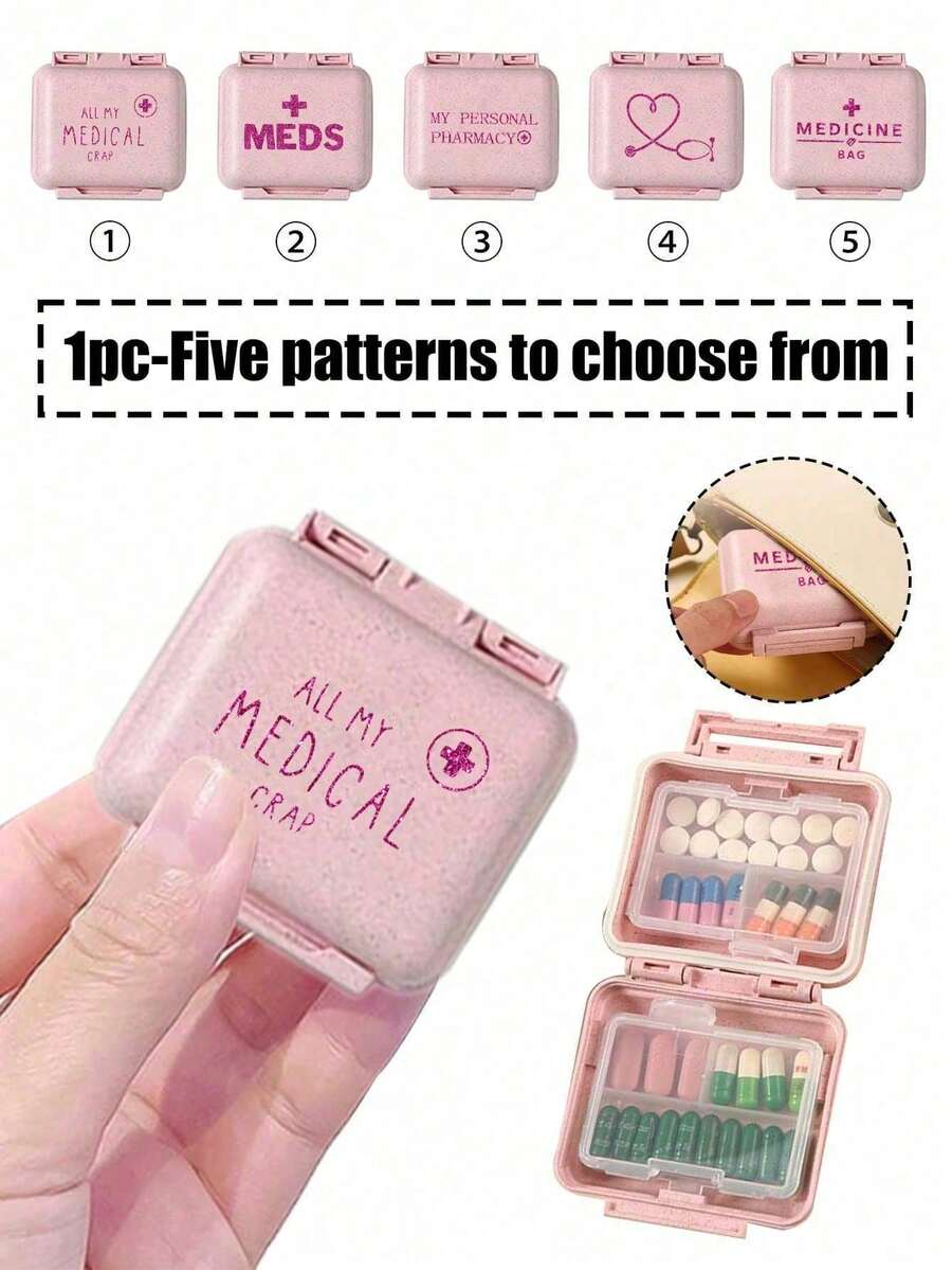 迷你六格便携药盒，六格小药盒，粉色小药盒（带字母“Medicine”），一周六天用药收纳盒，字母旅行药盒，六格便携药盒，每日维生素药盒，口袋钱包式小药盒，字母ID吊坠收纳盒，耳环，戒指，珠宝收纳盒，学校宿舍必备，家庭必备，旅行必备，返校季，教师节礼物。 - 粉色 - 查看 1