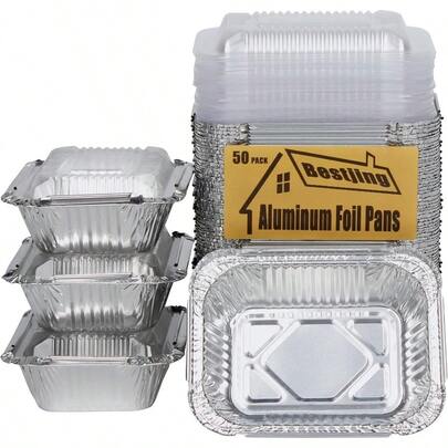 25 Pack Small 8 OZ 230ML Capacity Disposable Takeout Foil Pans With Clear Plastic Lids Aluminum Foil Food Containers With Strong Seal For Catering Party Meal Prep Freezer BBQ Potluck, Family Dinner Supplies, Christmas Party Supplies