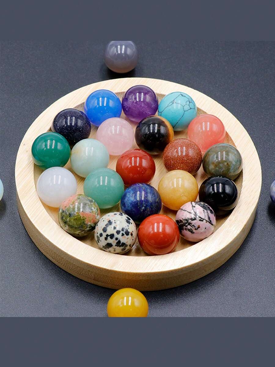 1/3/10/20pcs Random Mixed Natural Gemstone Balls, Approx. 0.63 Inch Diameter, Polished Crystal Balls, Variety Of Styles, Suitable For Witchcraft, Meditation, Energy Balancing - Multicolor - View 1